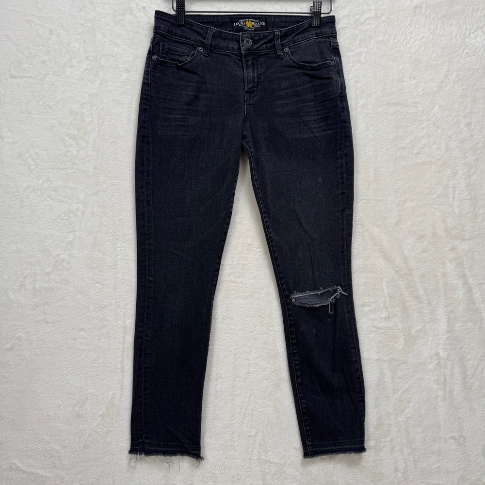 Lucky Brand Jeans Womens 4/27 Black Lolita Capri Distressed Raw‎ Hem Mid Rise